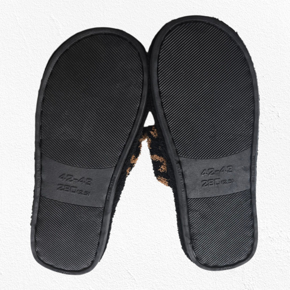 ComfyLuxe Black Leopard Print Cozy Fuzzy Slippers M/L (8–10) Plush Crossband NWT - Picture 8 of 9